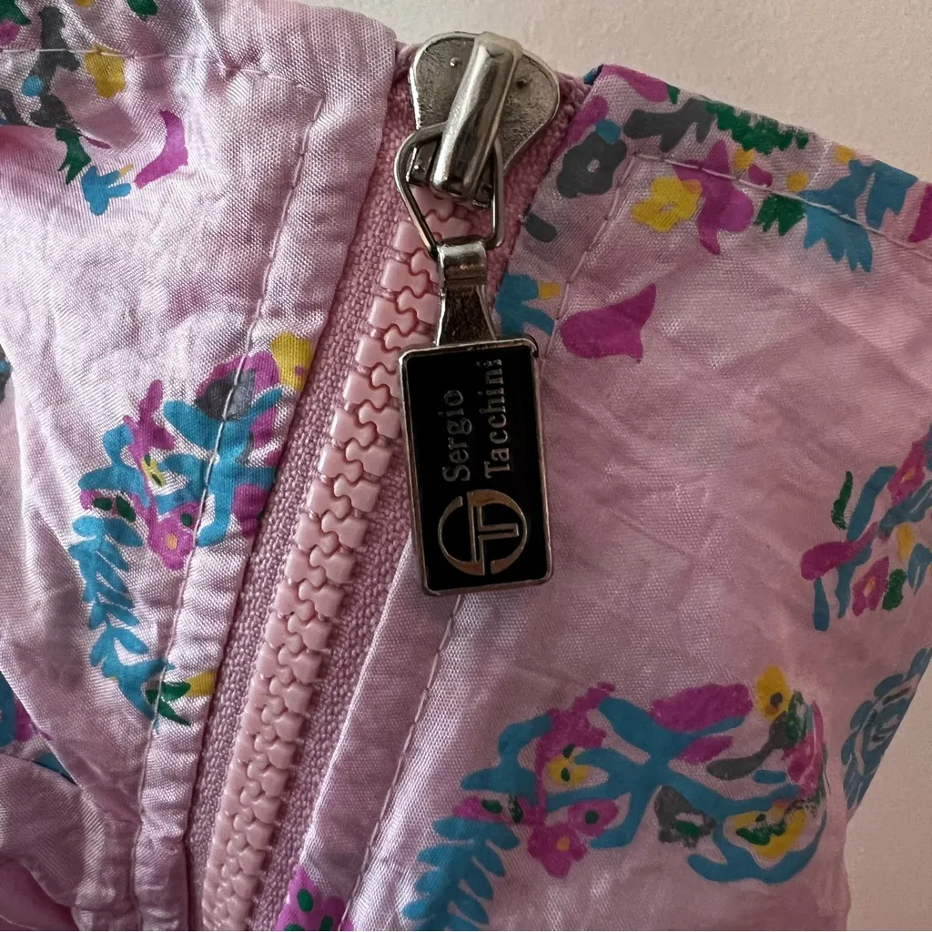 Sergio Tacchini Vintage Old‎ School Women’s Windbreaker Paisley Jacket Size 14 Pink - Image 9