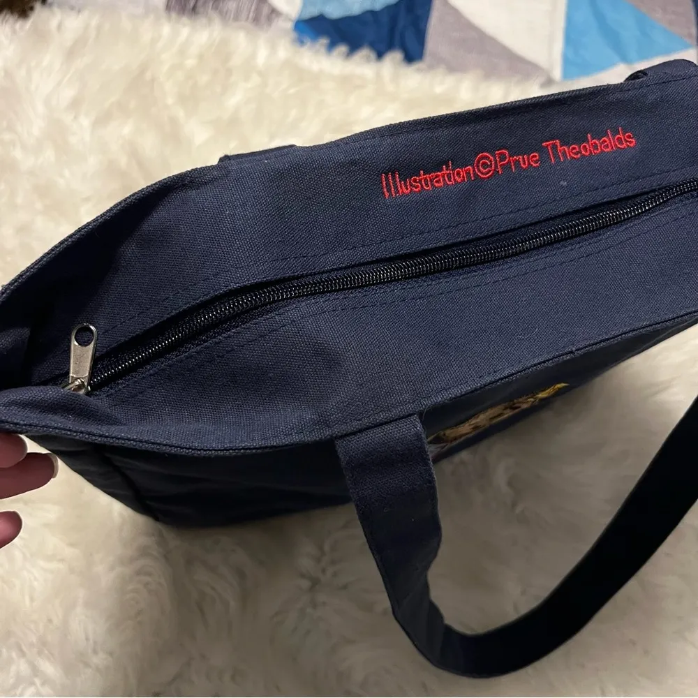 Vintage Steiff Canvas Tote Bag Embroidered Steiff Teddy Bear Zipper Closure Blue - Image 8