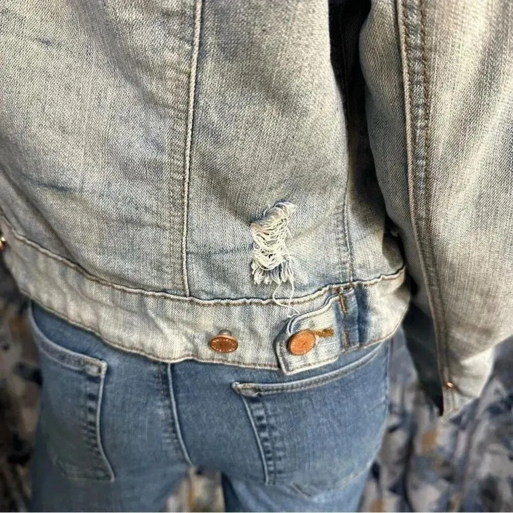 YMI jeans denim jean jacket. Distressed cropped and bleached denim. Meduim (m) - Image 5