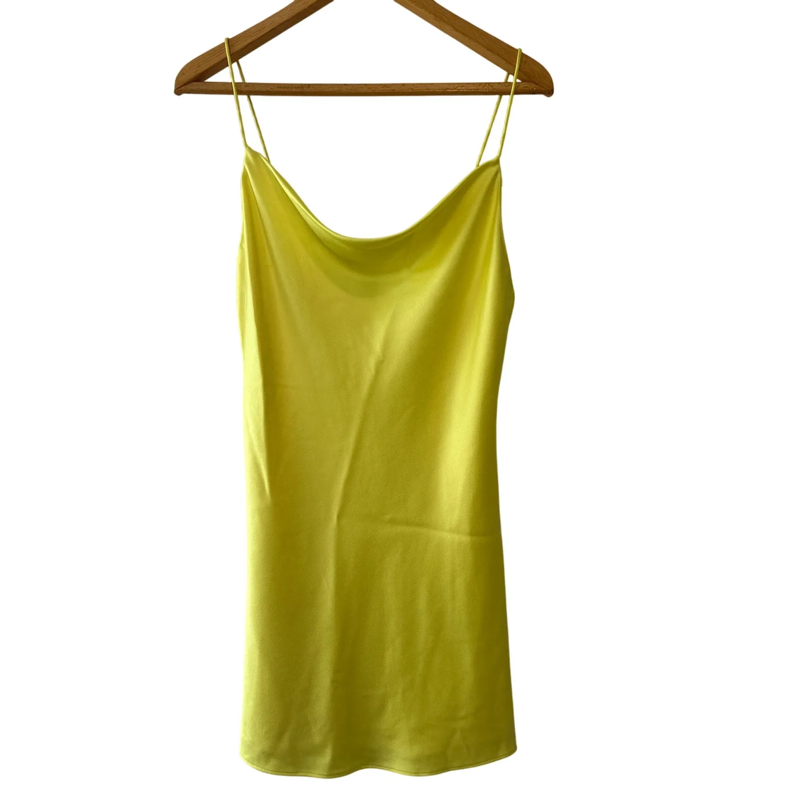 Alice + Olivia Neon Yellow Satin Cowl Neck Slip Mini Dress Size 6 - Image 3