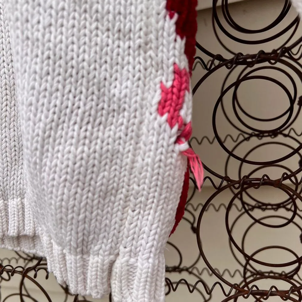 Vintage 90s Nuggets red cream floral scroll knit sweater MEDIUM - Image 6