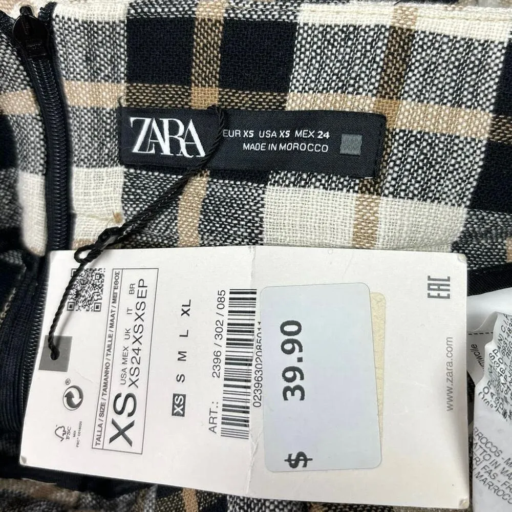 NEW Zara Black White Plaid Paperbag Tie Belt Preppy Checkered Wrap Mini Skirt XS - Image 6