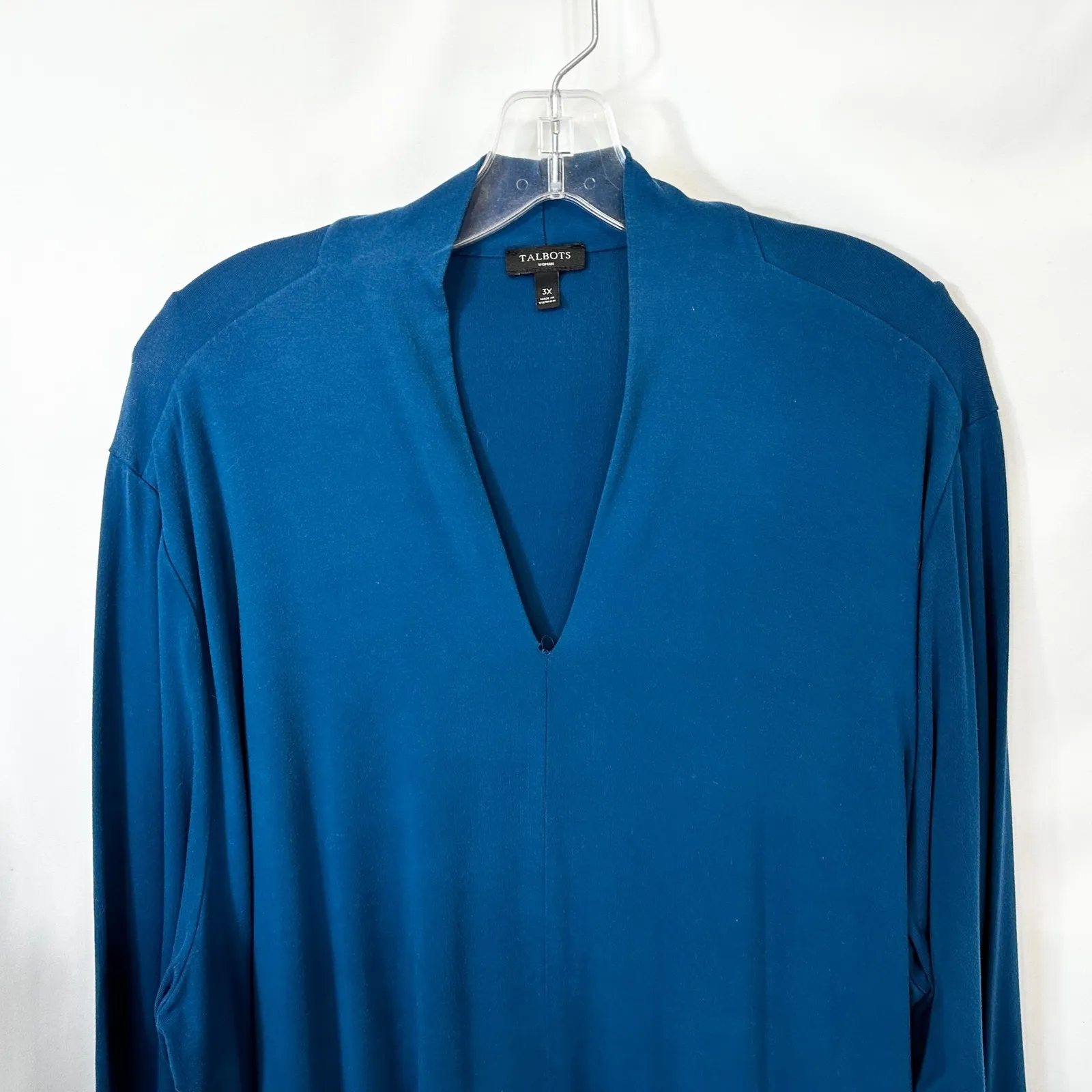 Talbots Plus Size 3X Top Blue V-Neck Long Sleeve Capsule Solid Mature 1727 - Image 3