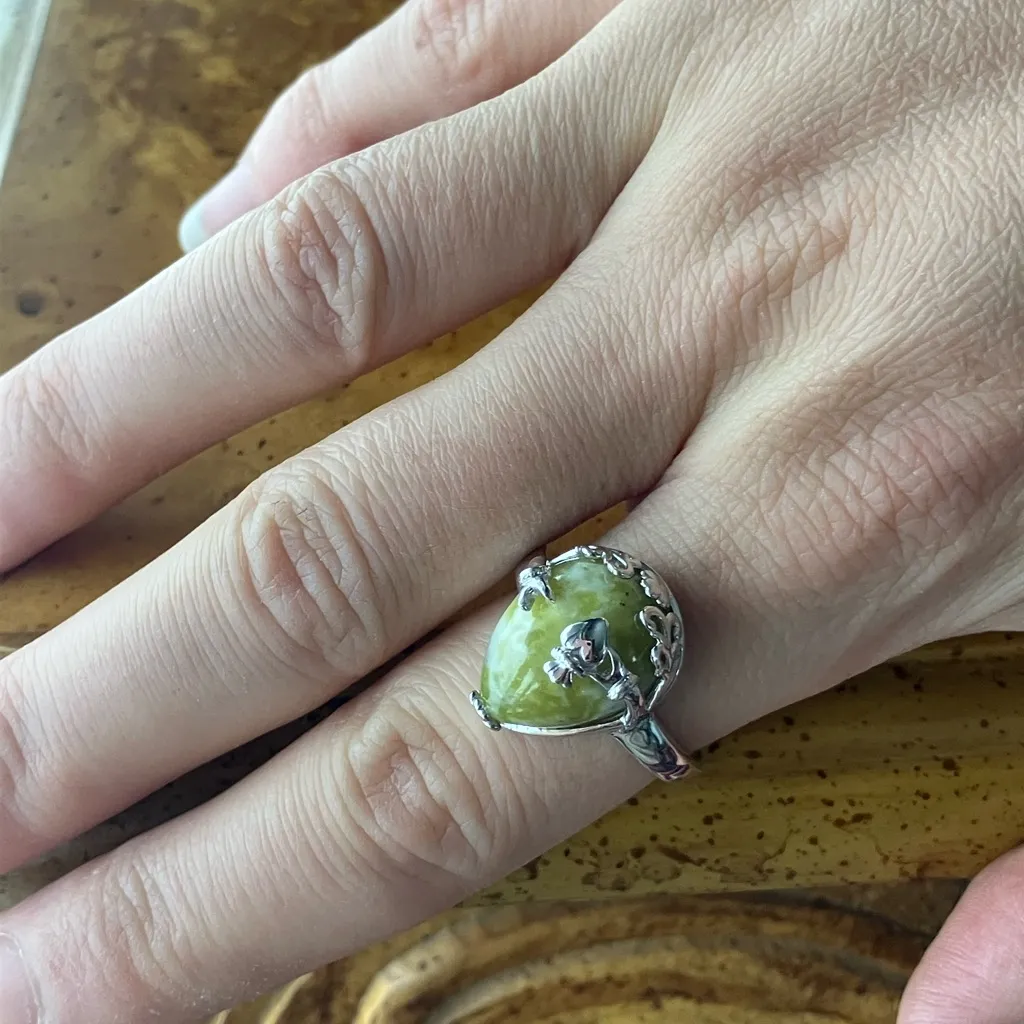 Natural Connemara Marble Sterling Silver Claddagh Ring Discounted Size 9 Green - Image 4