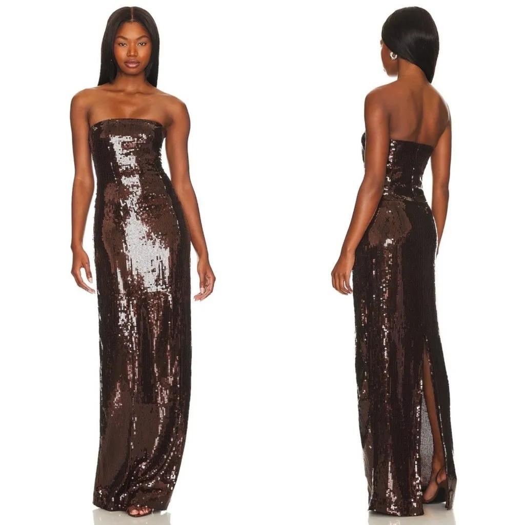 NWT Retrofete Ember Strapless Sequin Maxi Dress in Dark Chocolate Size XS Brown - Image 4
