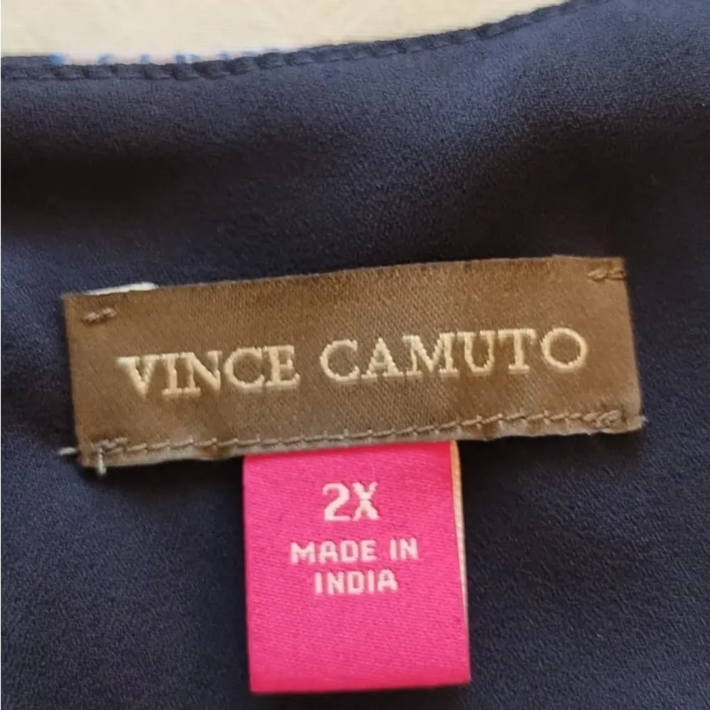 Vince Camuto Navy Floral Spring Injection Sleeveless Roundneck Blouse Sz XXL. - Image 4