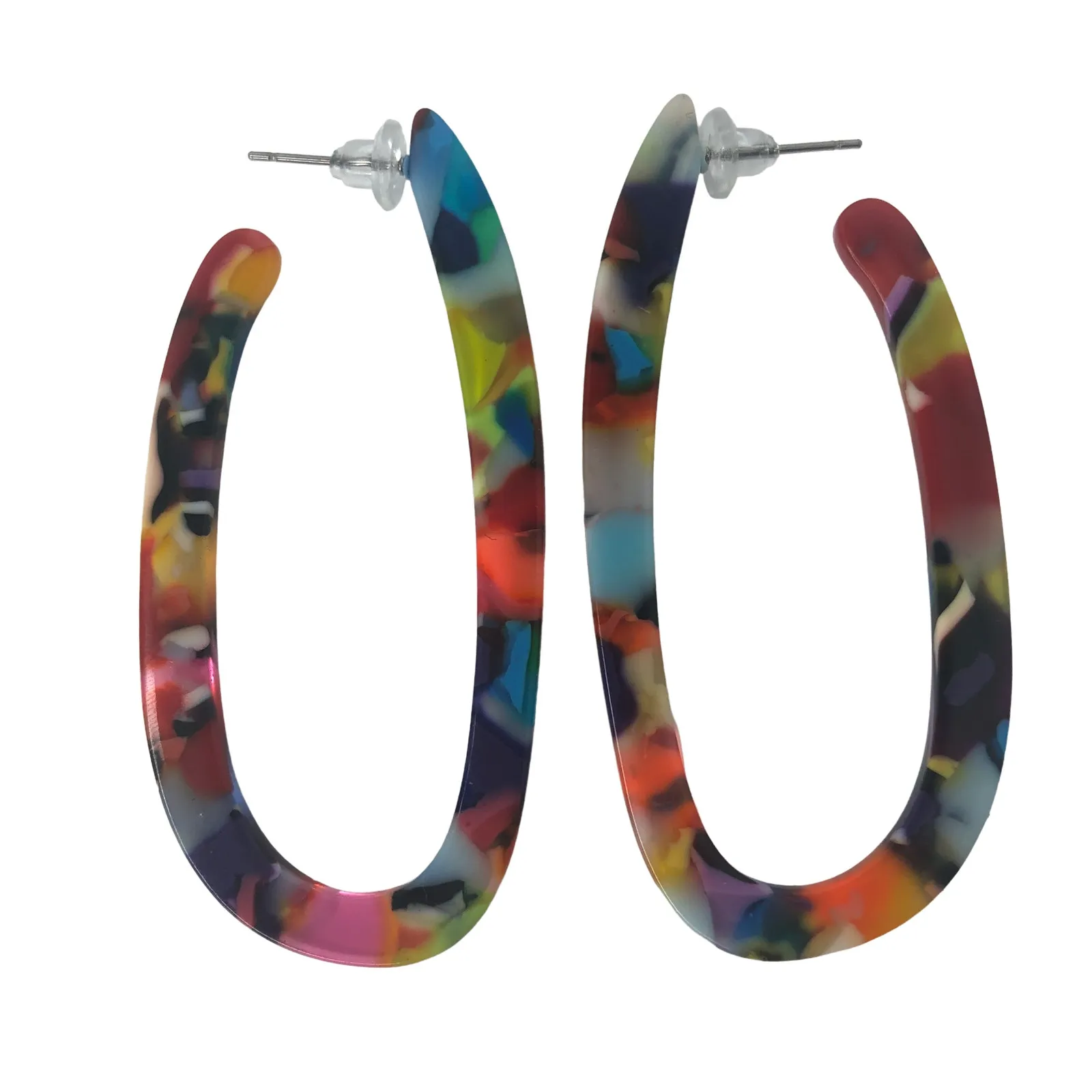 Multicolor Resin Oval Hoop Earrings Blue - Image 4