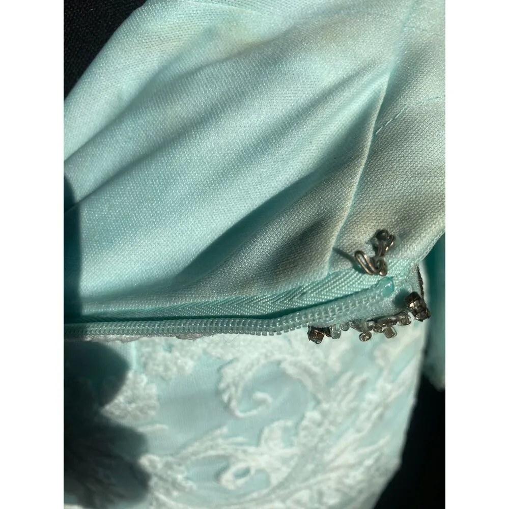 Blue Full Length Lace Overlay Sequins Long Formal Homecoming Dress Teen Womens 0 - Image 12