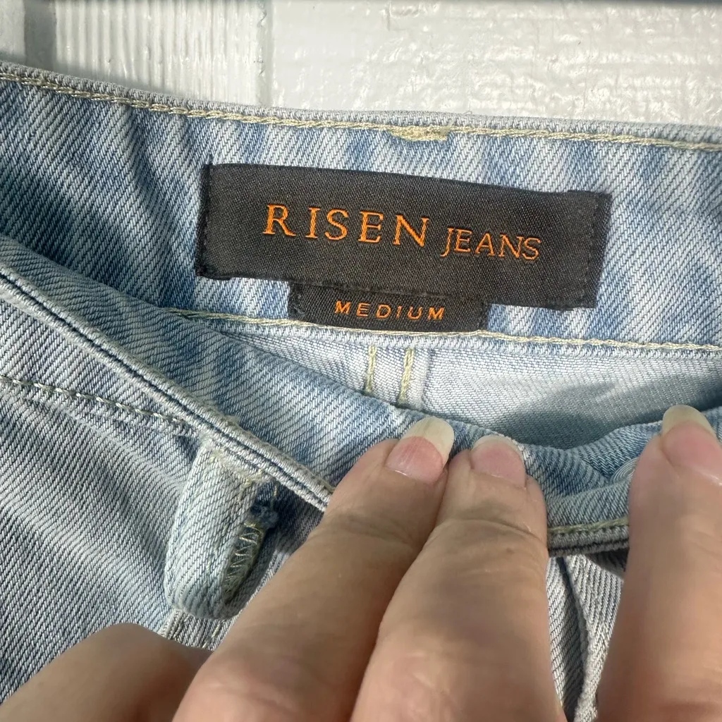 Risen High Waisted Raw Hem Denim Buttondown Skirt Size Medium EUC - Image 5