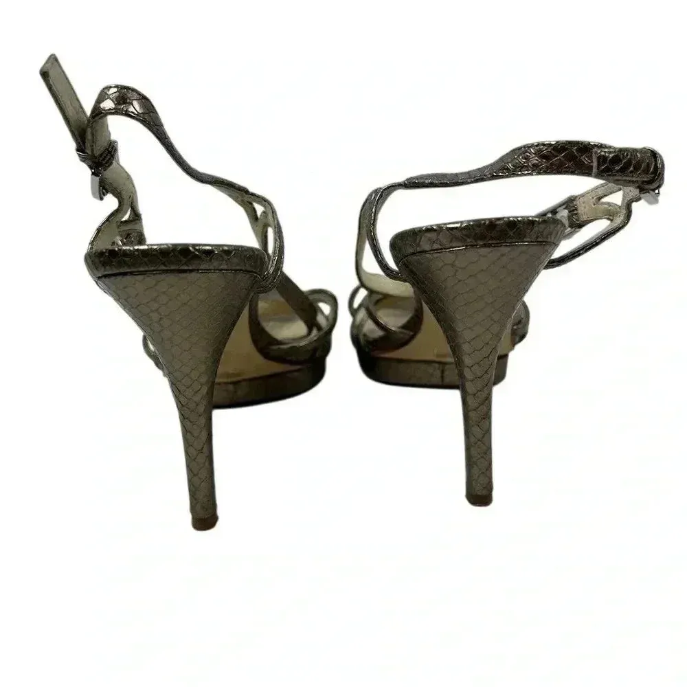 Michael Kors Women's Silver Wedge Sandals Size 8 Snake Print Party Shoes - Image 6