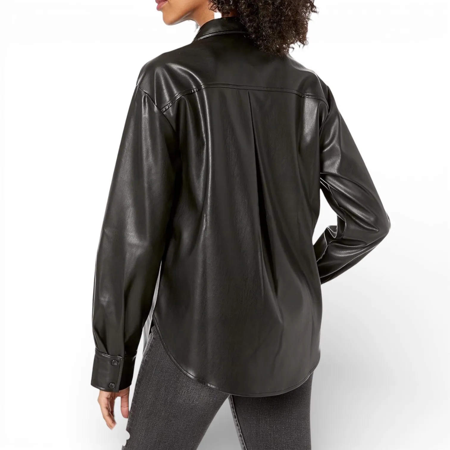 The Drop Lisadnyc Black Faux Leather Utility Shirt Jacket XXS - Image 2