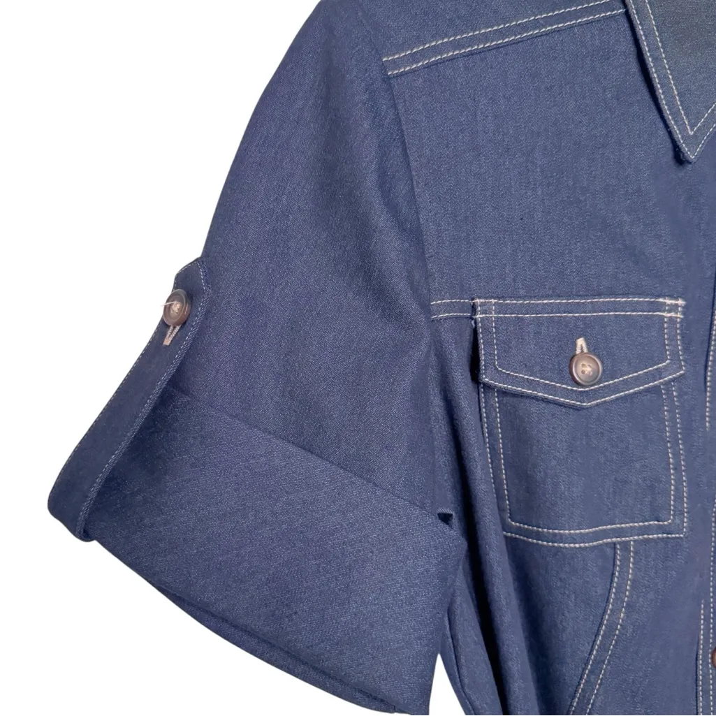 MSK DENIM BELTED SHIRT DRESS SZ 10 NWOT Blue - Image 3