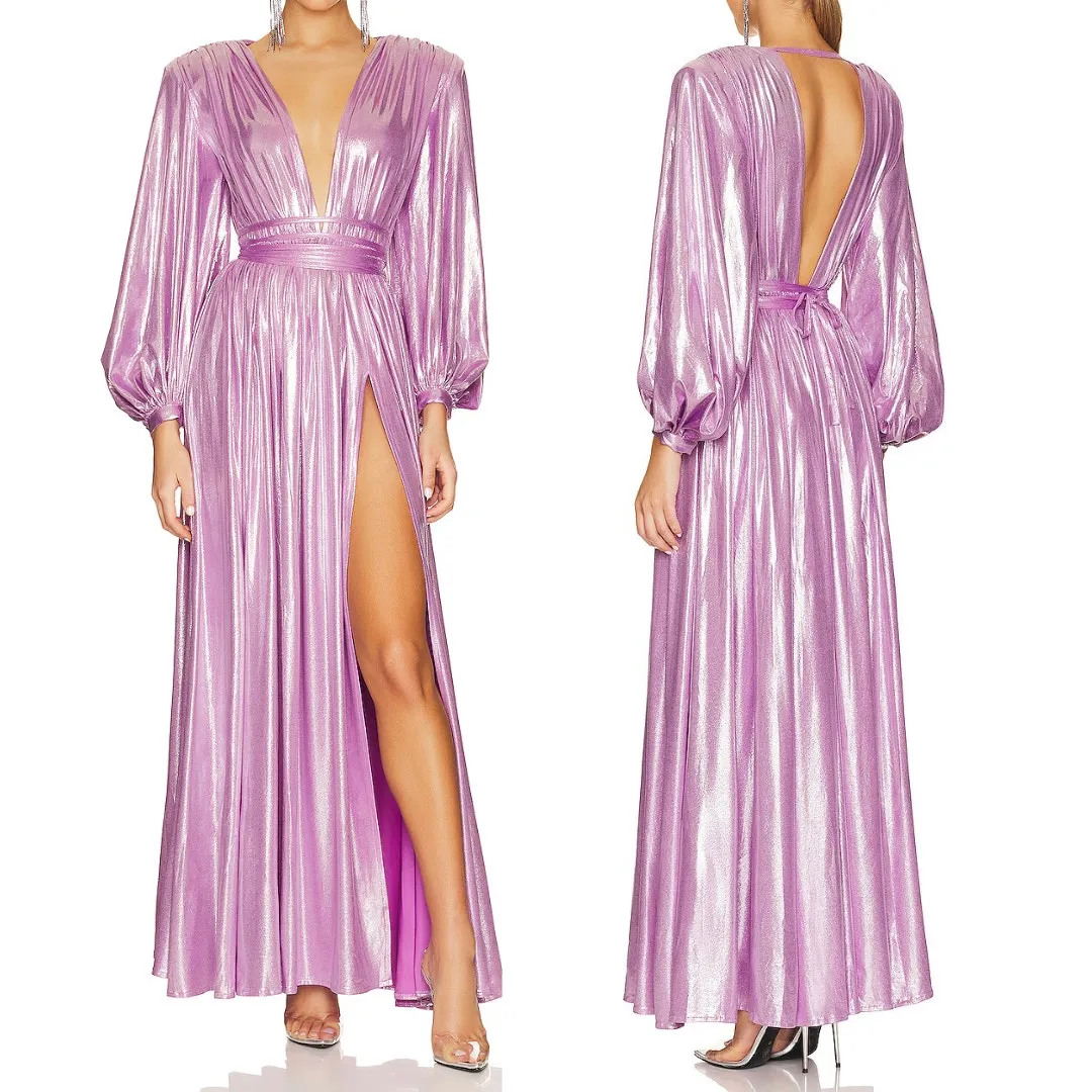 Bronx and Banco Zoe Lame Gown Cocktail Maxi Dress Purple Size‎ XS - Image 3