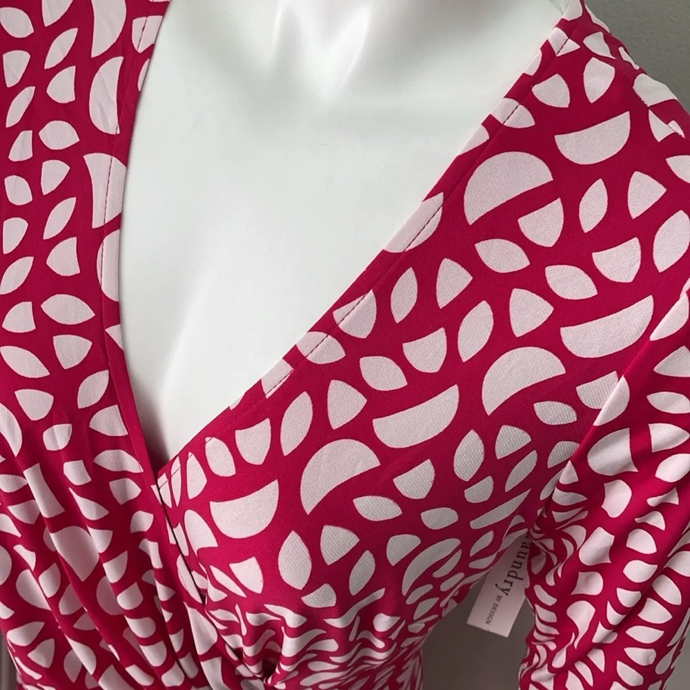 Laundry by Design Hot Pink/White Polyester Spandex Lined Faux Wrap Dress NEW - Image 3