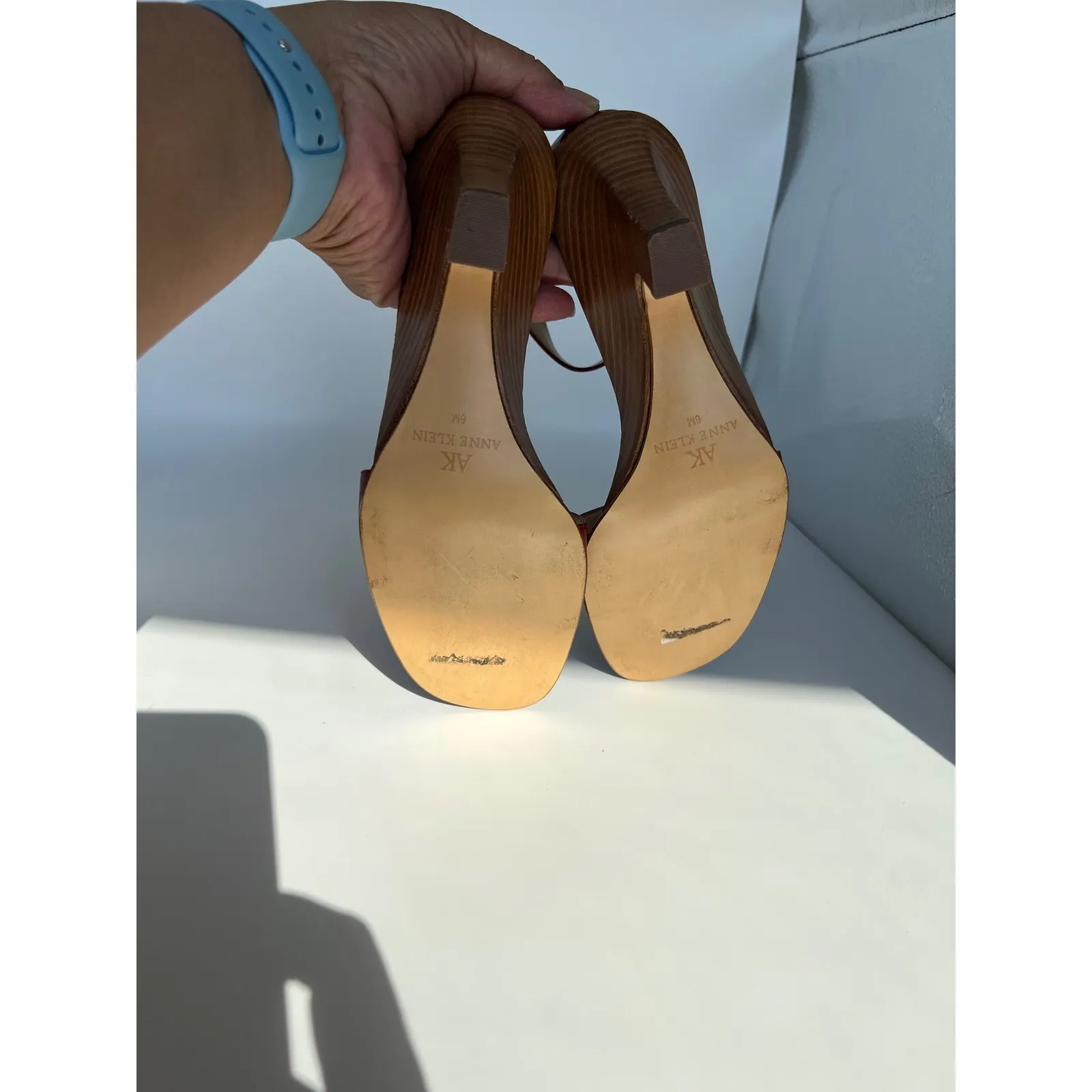 AK Anne Klein Red Leather Ankle Strap Wedge‎ Heel Sandals Women's Size 6M - Image 5