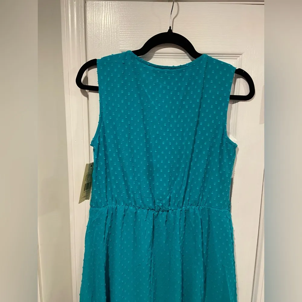 NWT Reba Size S Turquoise Swiss Dot Lace Sleeveless Midi Dress Asymmetrical Hem - Image 6
