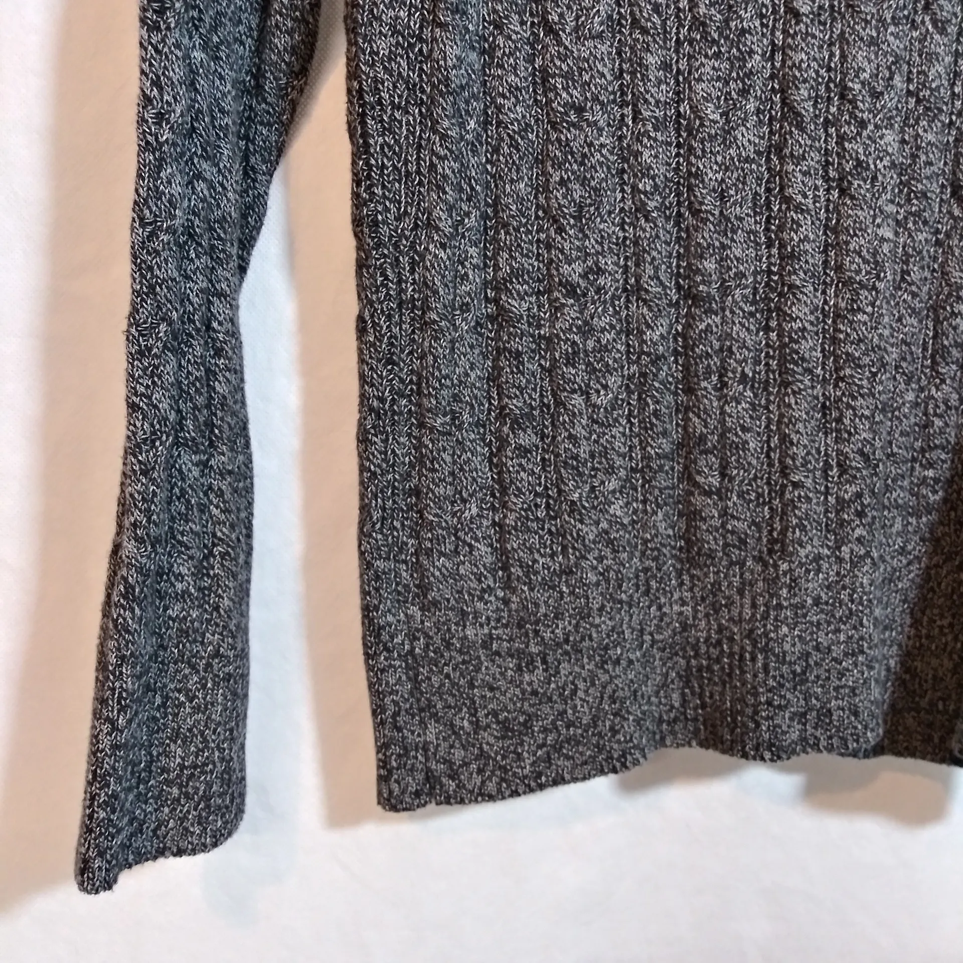 St John's Bay Gray Black Marled Cable Knit Long Sleeve Crewneck Sweater Size L - Image 5