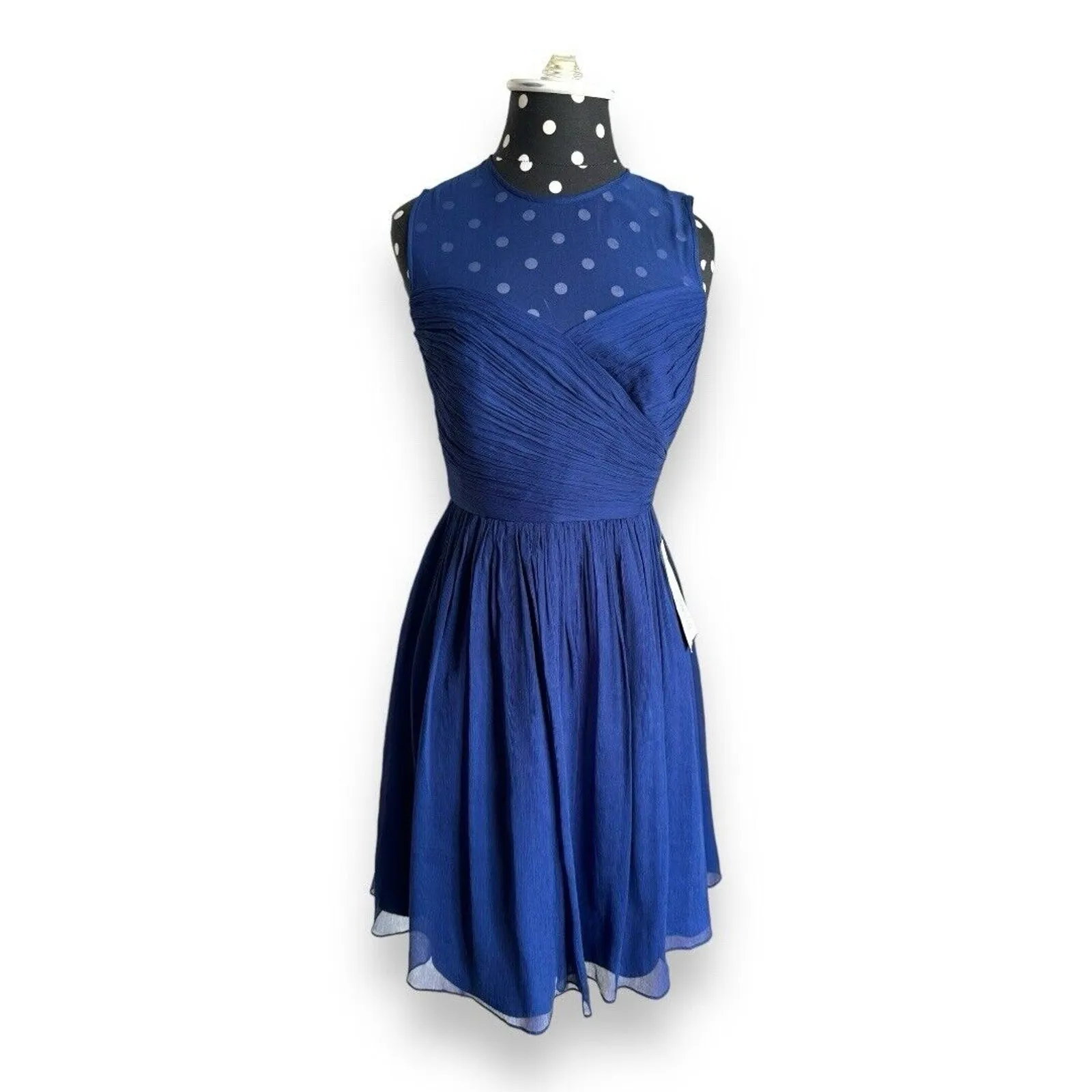 J Crew Womens Dress Sz 2‎ Clara 100% Silk Sheer Chiffon Neckline NEW Navy Blue - Image 4