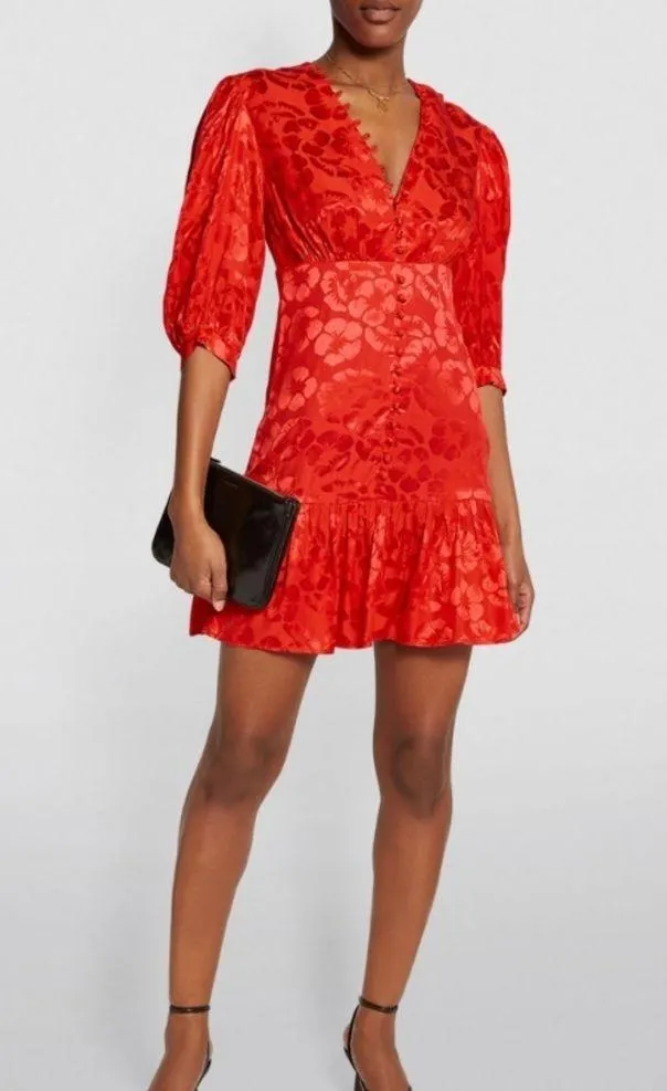 Sandro Azelie Silk-blend Red Satin-Jacquard Mini Dress - Image 14