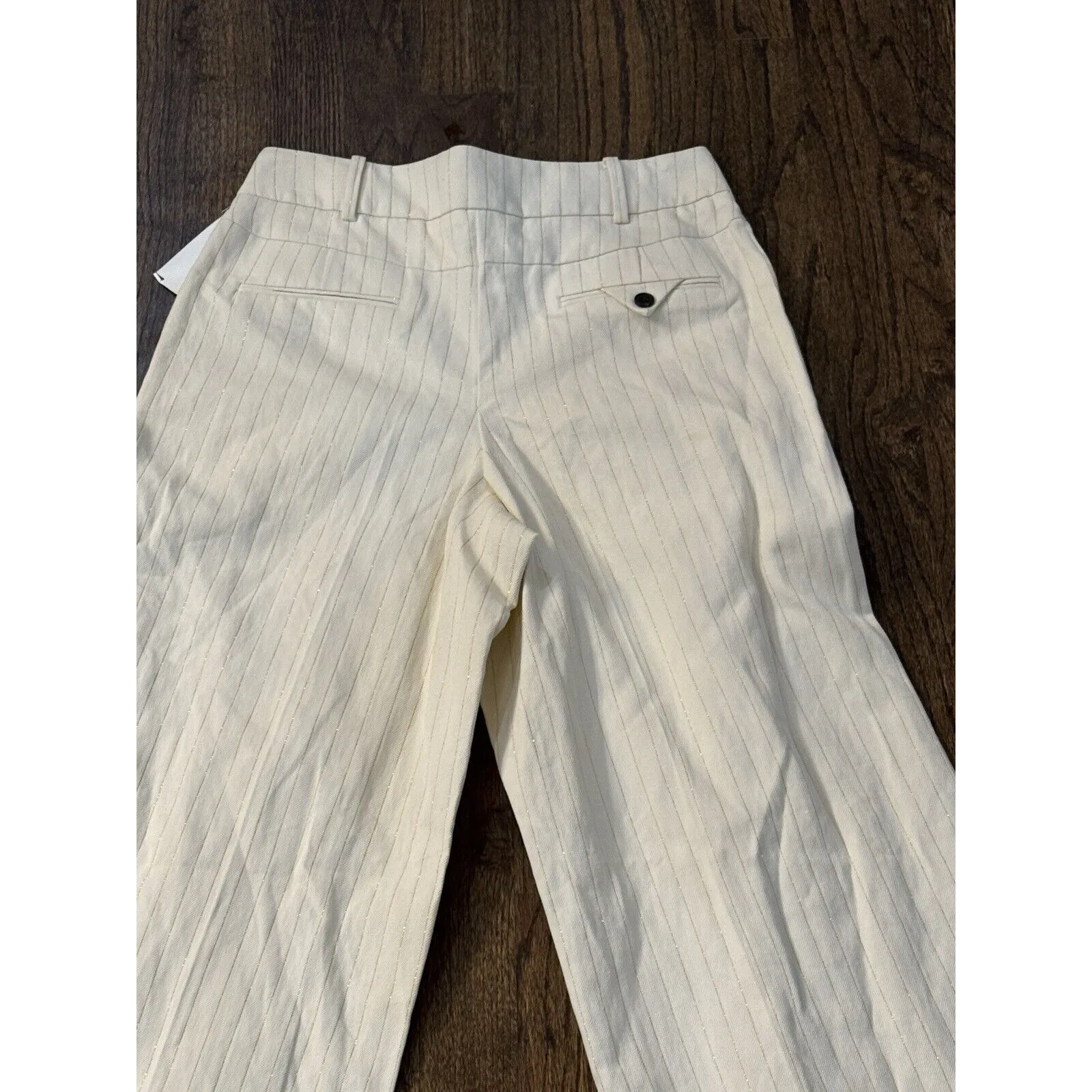 All Saints Payton Wide Leg Linen Blend Pants Metallic Stripe Size 2 - Image 9