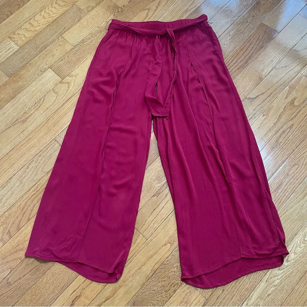 LOFT Wide Leg High waisted summer pants with side slits and tie waist belt Sz M - Image 2