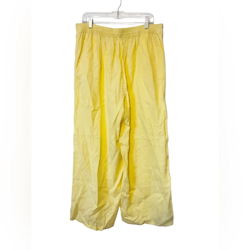 Cynthia Rowley Sunny Yellow Pull On Elastic Waist 100% Linen Pants Size XL - Image 2