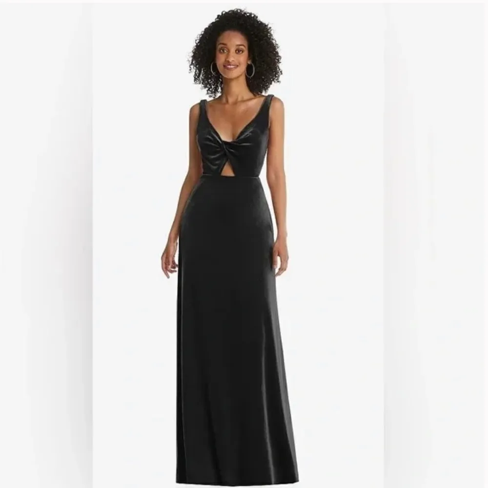 Lovely Dessy Group Twist Front Cut Out Gown 14R Black Formal Dress Evening Size 4 - Image 2