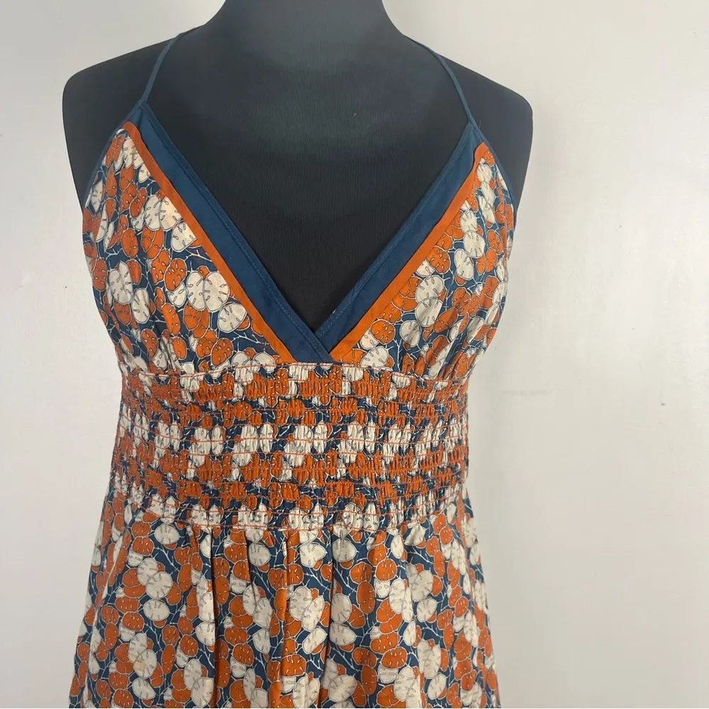 Susana Monaco Silk Cotton halter dress orange navy white floral Hawaiian size 8 - Image 2