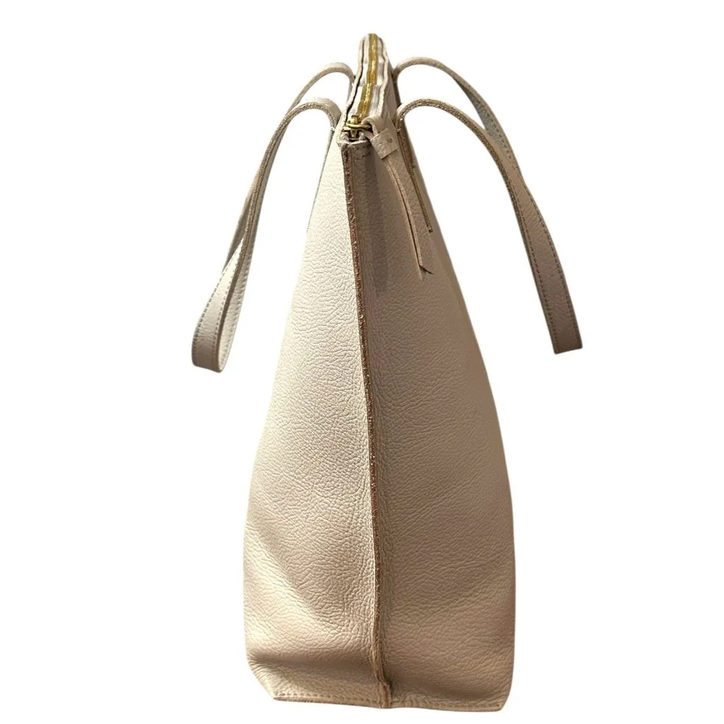 Mark & Graham Beige Pebbled Leather Tote Bag Neutral Minimalist Tan - Image 4