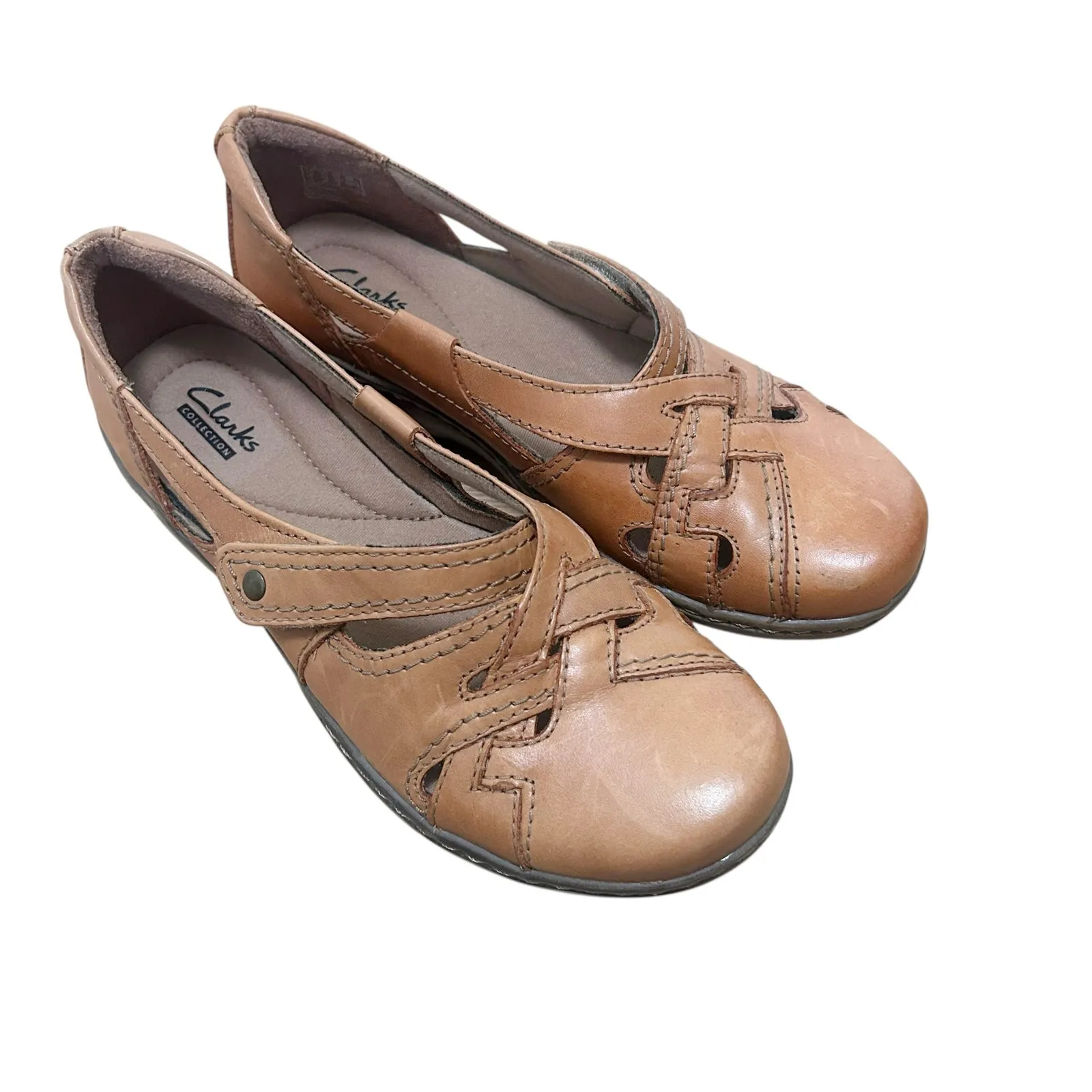 Clarks Brown Leather Evianna Peal Shoes Sz 7.5 - Image 8