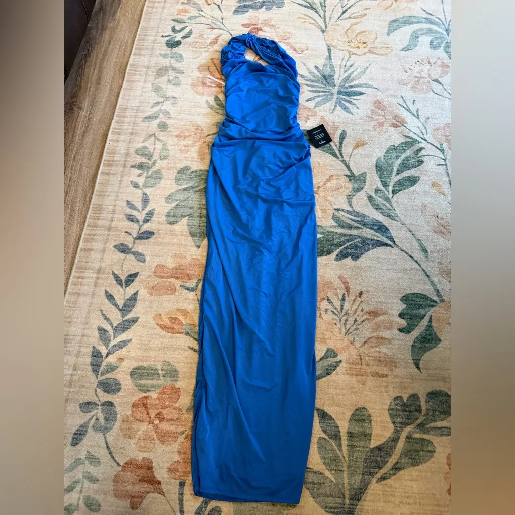 Lulus Brilliant Elegance Blue Off-the-Shoulder Backless Maxi
Dress - Image 4