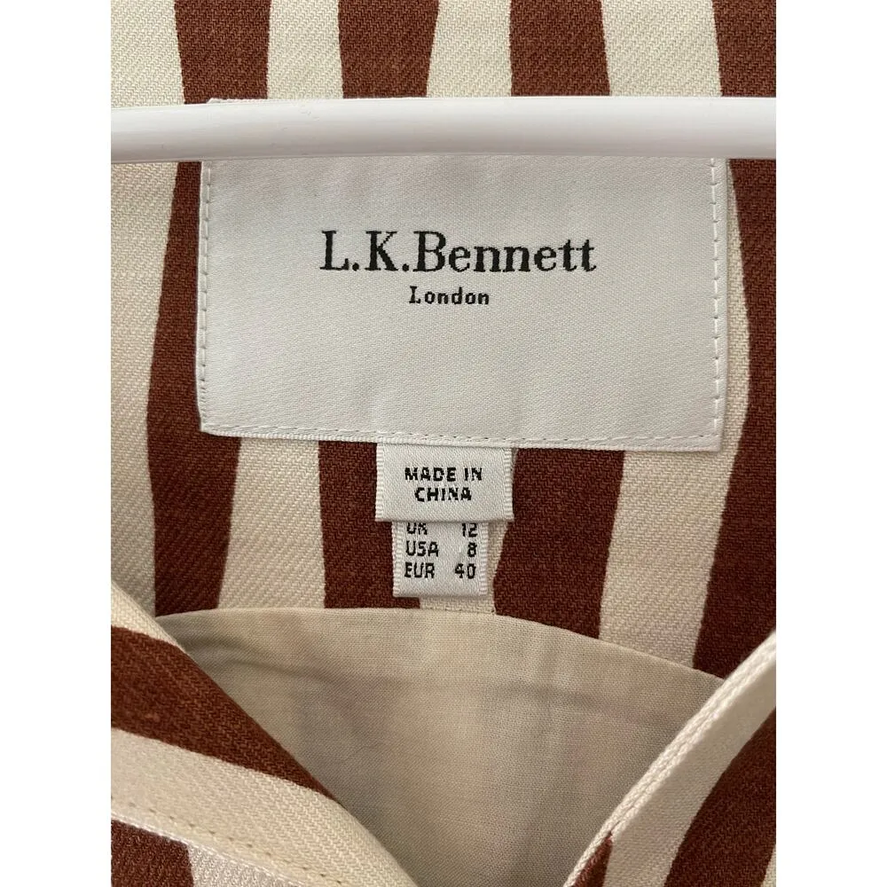 L.K. Bennett London Brown White Wavy Shift Sheath Dress USA 8 Dr Annelin Linen - Image 7