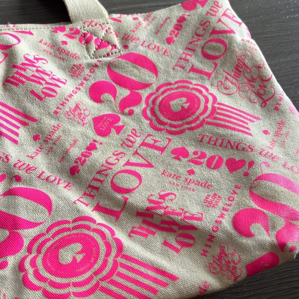Kate Spade Canvas 20th Anniversary 20 Things We Love Tote Bag Pink Beige - Image 3