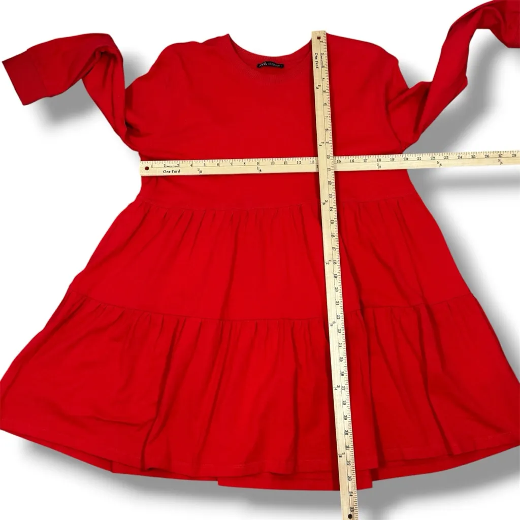 Zara Tiered Crew Neck T Shirt Babydoll Tunic Shift‎ Dress Red Medium - Image 13