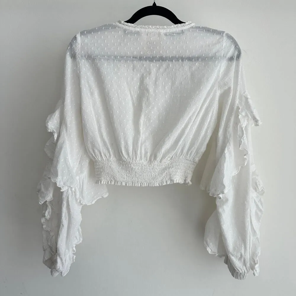 Z&L Cotton Ruffle Smocked Top One Size White Feminine Crop Flounce Love Fancy Size M - Image 7