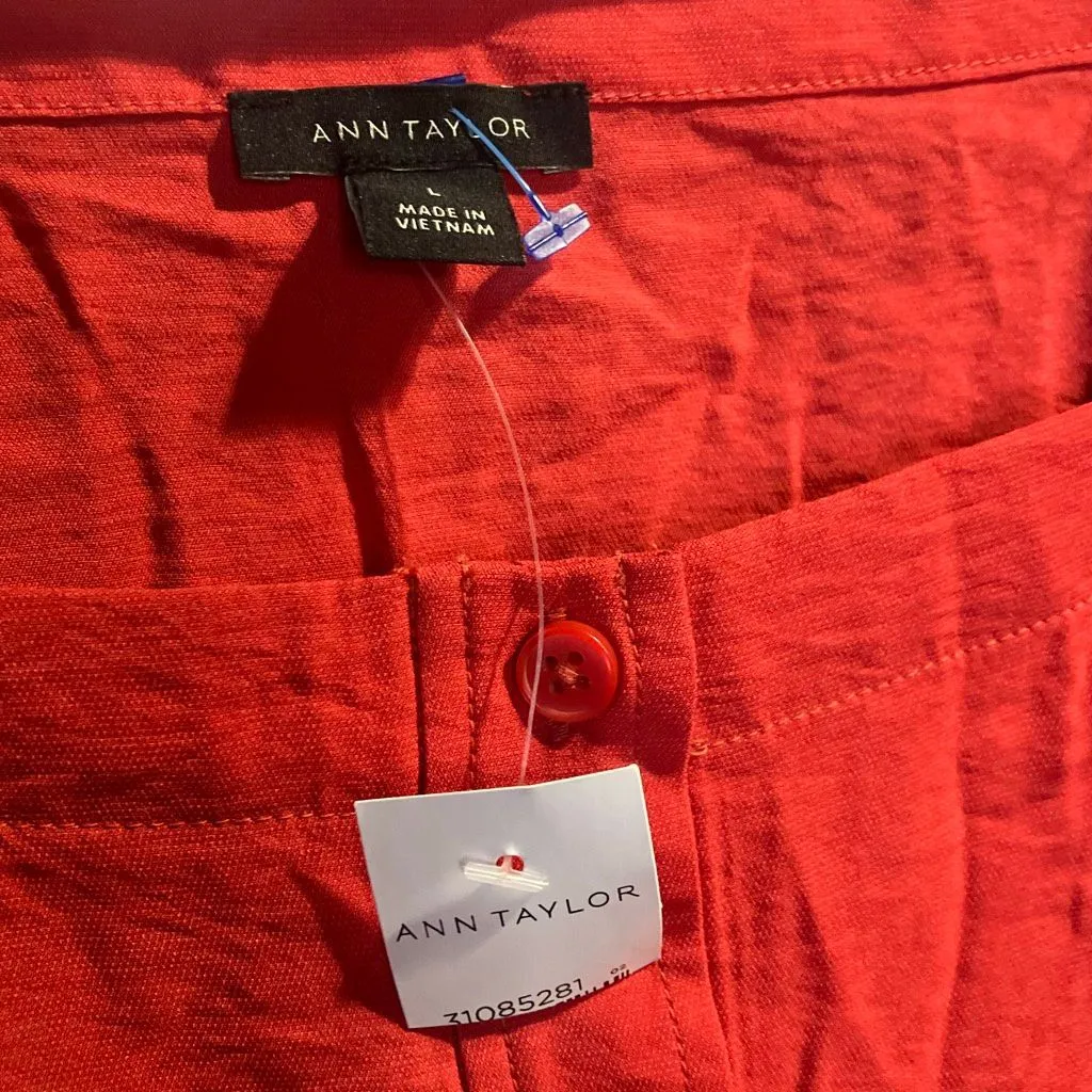 Ann Taylor Vibrant Red Button Front Square Neck Long Sleeve Blouse L #761 - Image 3