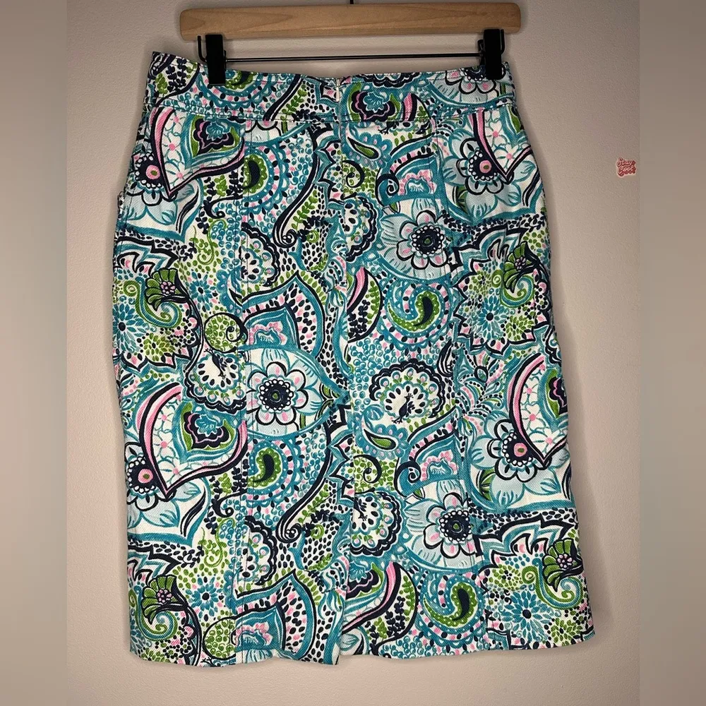 Lilly Pulitzer Melanie Pencil Knee-Length Skirt Blue Floral Peacock Women’s 6 - Image 2