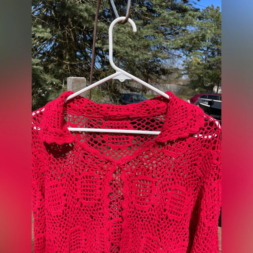 Women Monroe and main crocheted Long Sleeve cardigan with buttons in front - Image 3