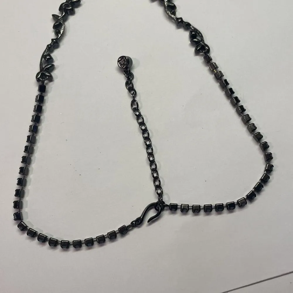 Signed Givenchy Chain Rhinestone / Gunmetal Necklace Adjustable Length - Image 10