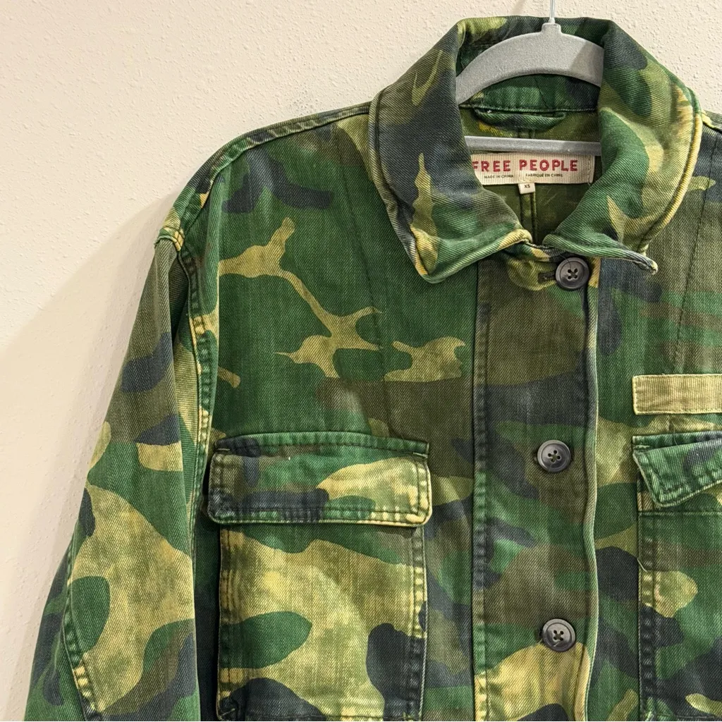 Free People Women’s XS Green Camo Seize The Day Jacket Military Utility Boho - Image 7