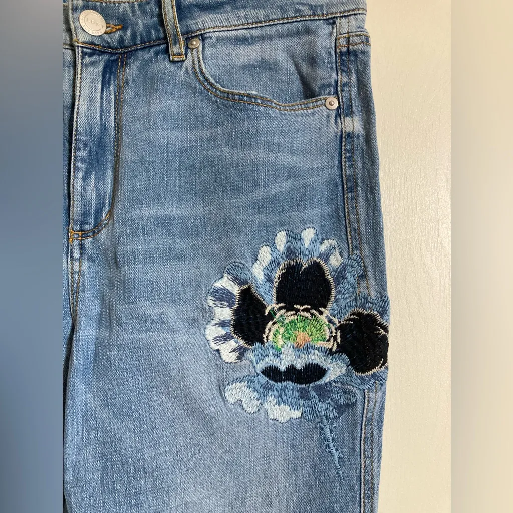 Loft Vintage Straight Light Wash Floral Embroidered Design Denim Jeans #S - Image 11