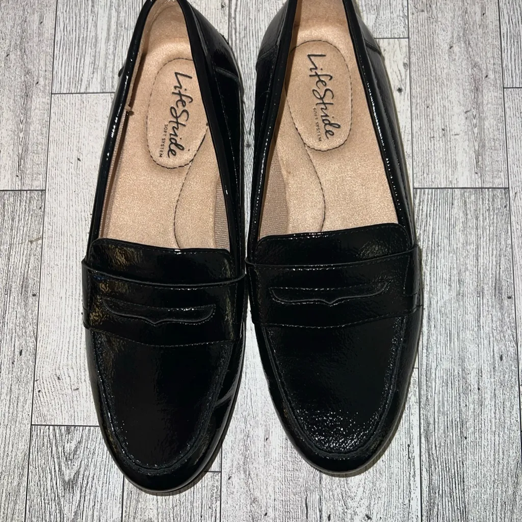 LifeStride Madison Black Patent Faux Leather Penny Loafers Size 6.5 WIDE NEW - Image 6