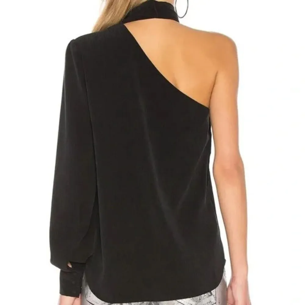 AG Adriano Goldschmied Women's Malia Tie Neck One Sleeve Top Blouse Black XS NWT - Image 5