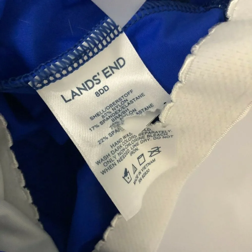 Lands End Tankini Top Molded Cups Gathered Hem Open Back Blue 8DD - Image 3