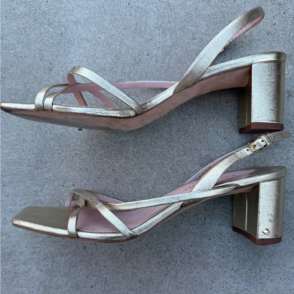 Kate Spade Renee Gold Metallic Strappy Block Heels Women’s Size 8.5 - Image 4