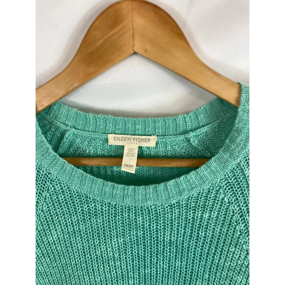 Eileen fisher organic linen blend mint green knit tunic sweater size petite s - Image 3