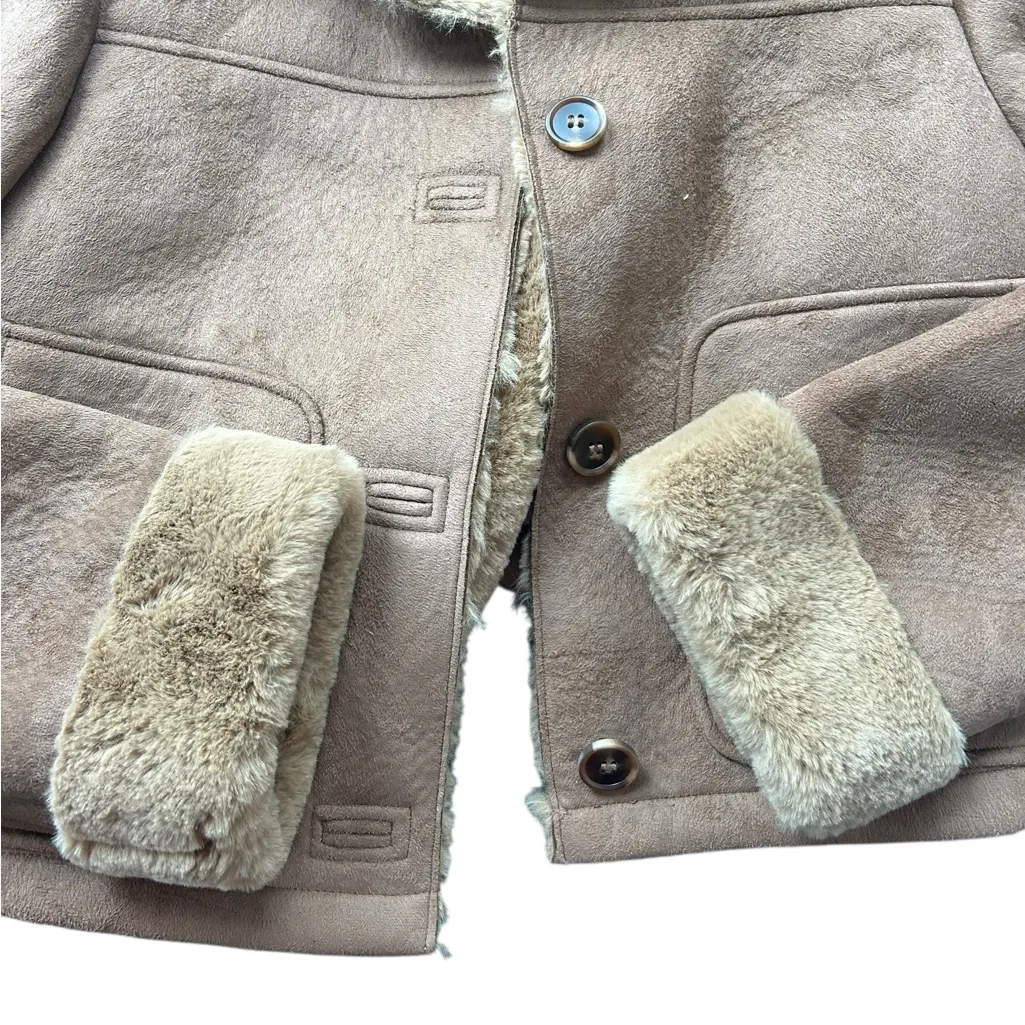 Zara Tan Shearling Suede Jacket NWOT size small - Image 3