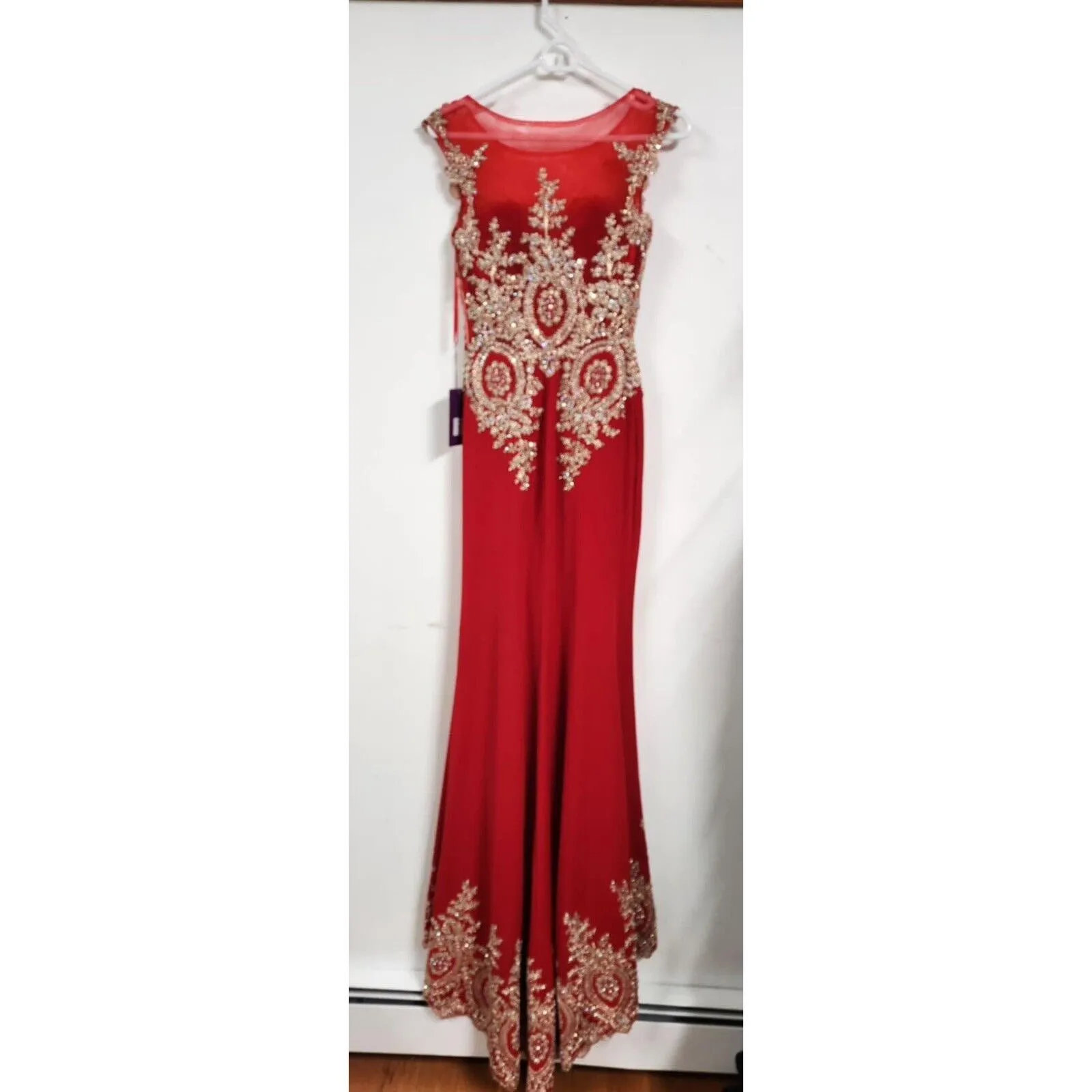 Abby Paris Tulle w/Embroidery Formal Gown Dress Size 2 Red - Image 6