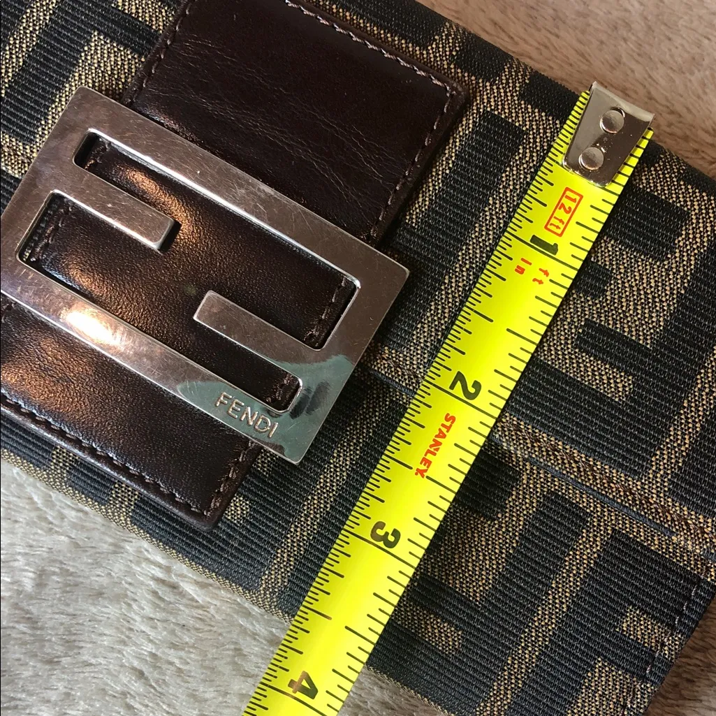 FENDI Zucca Silver Buckle Bifold Long Vintage Wallet w Coin Section - Image 8