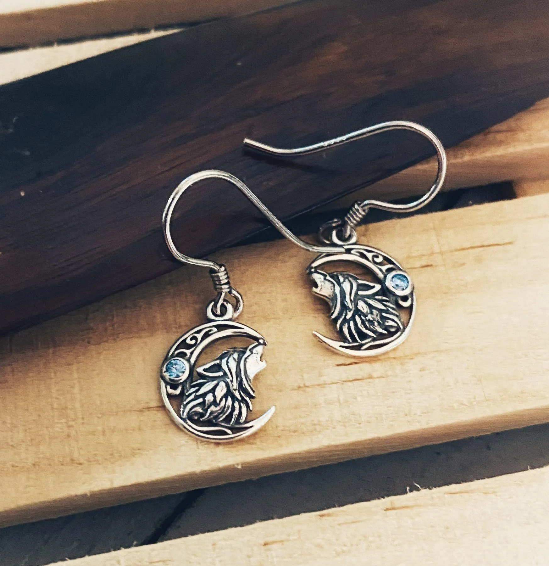 Wolf Moon Sterling Silver Blue Crystal Earrings - Image 3